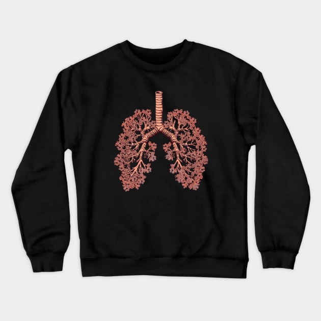 Lung Anatomy art, coral color, Cancer Awareness Crewneck Sweatshirt by Collagedream